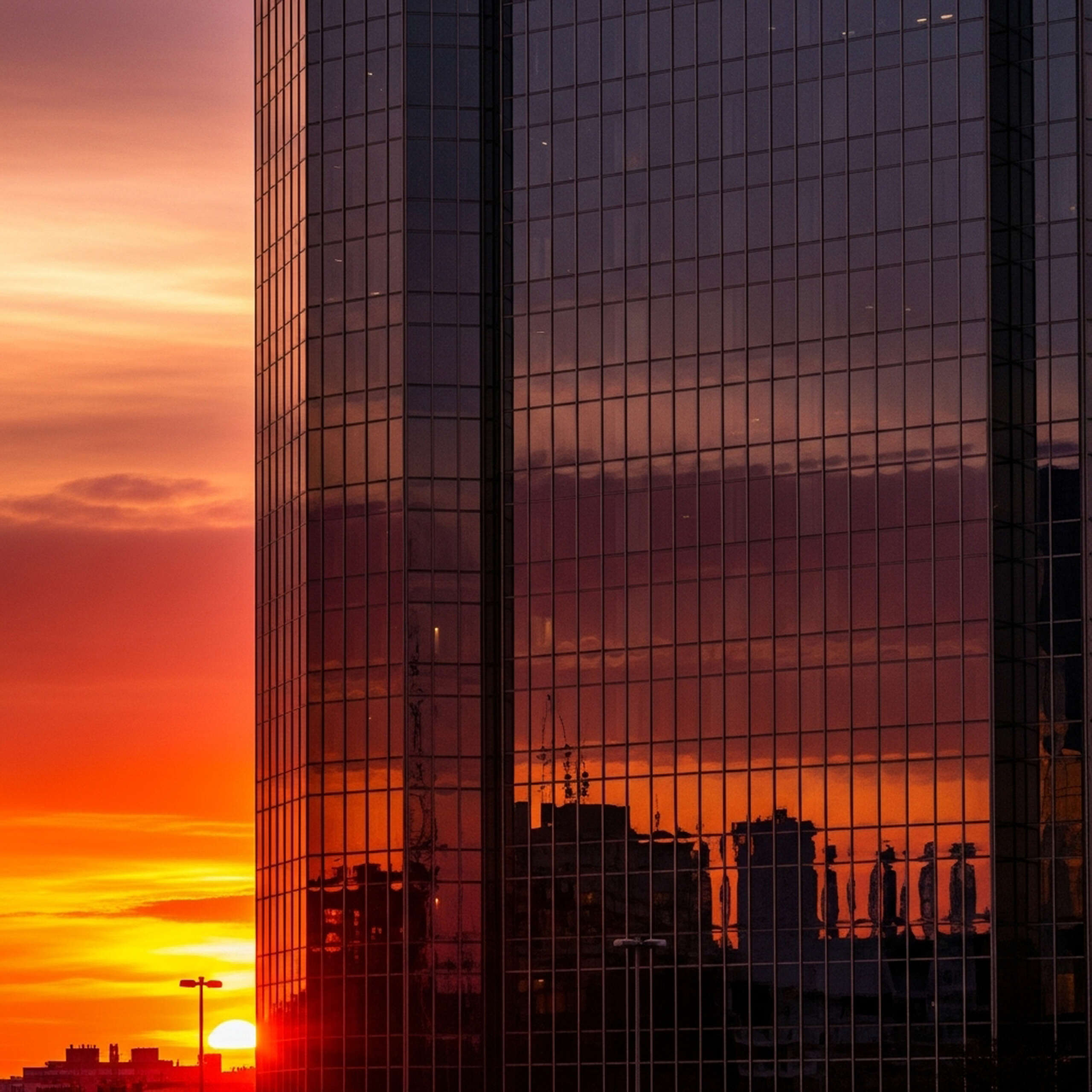sunset-reflection-modern-skyscraper